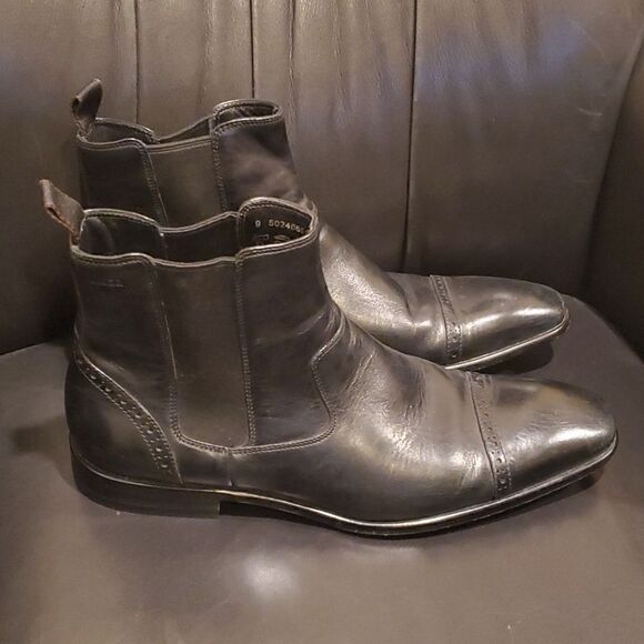 HUGO BOSS Black Leather Chelsea Boot - Size 9 - Picture 2 of 12